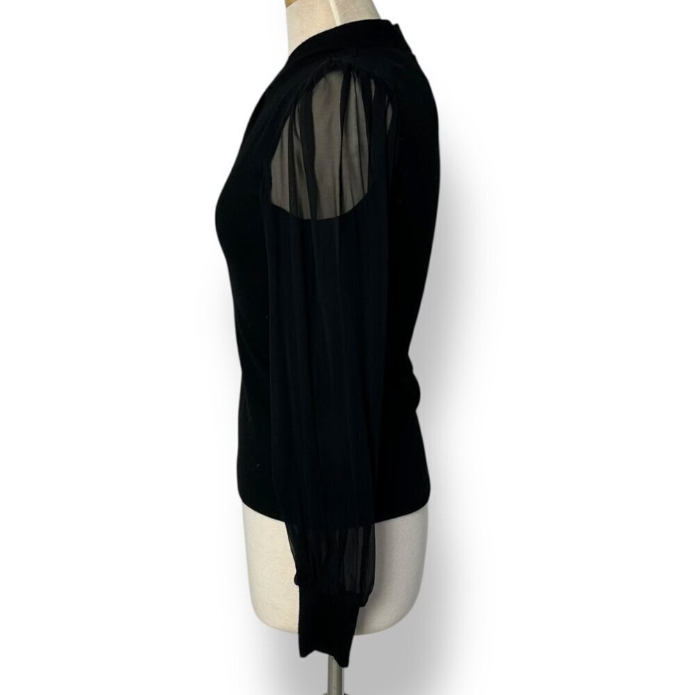 NWT Lola & Sophie Camille Twisted Neck Blouse Silk Chiffon Sleeves Black Sz XS - Picture 3 of 8
